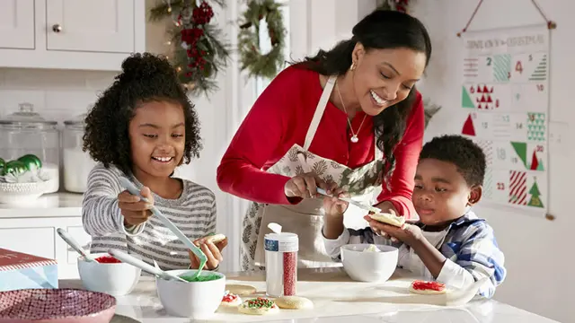 christmas shopping baking cookies