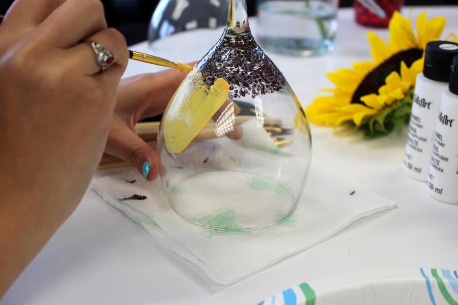 hand painted wine glasses with Painting sunflower on wine glass