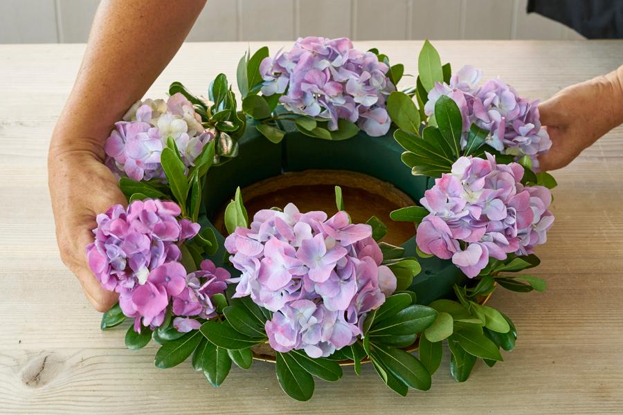 Step  Continued  Add large flowers  hydrangeas  all around