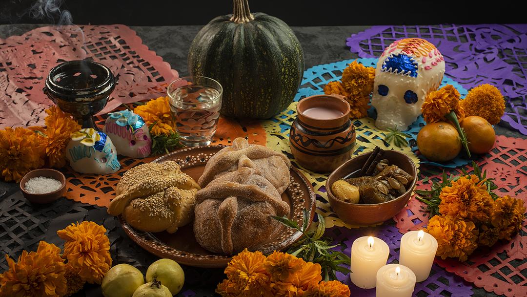 memorial ideas with table setup for Dia de los Muertos