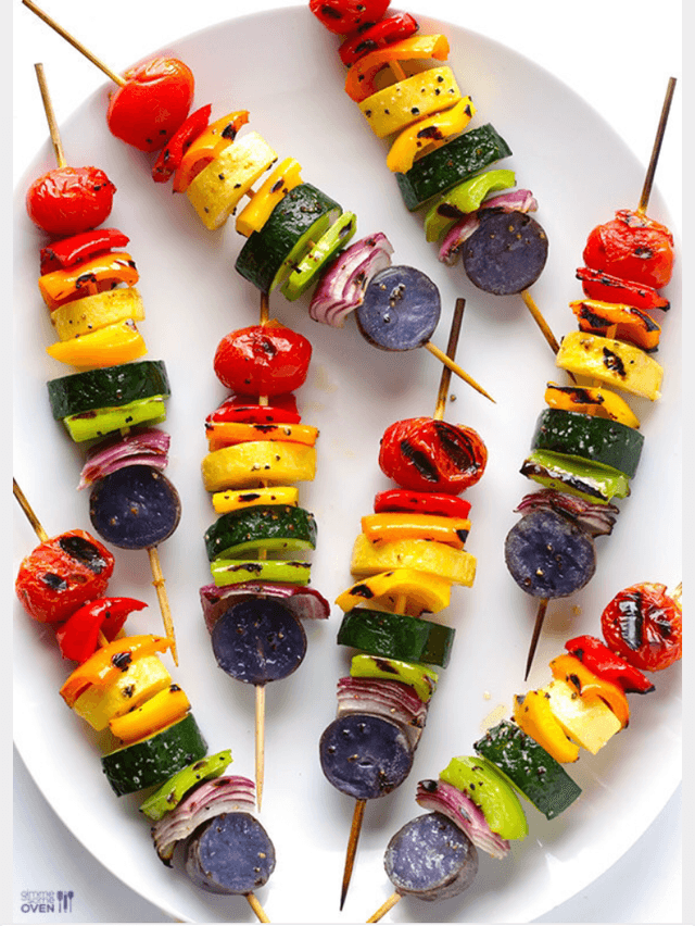 Rainbow colored shish kabob