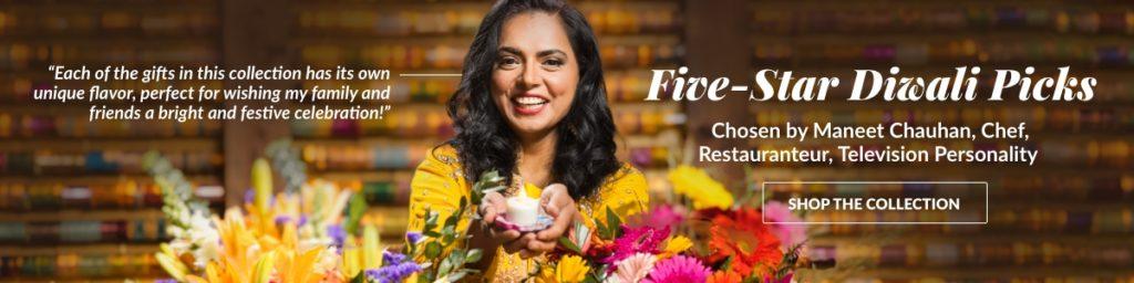 An ad for Maneet Chauhan's selection of   Flowers.com products for celebrating Diwali.