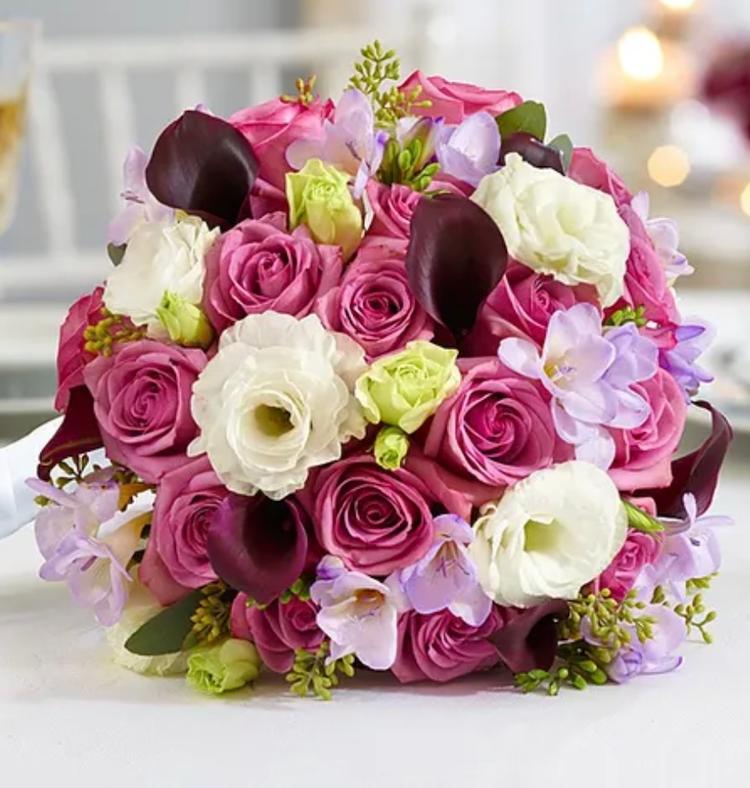 Photo of a bouquet of flowers thrown to ice skaters