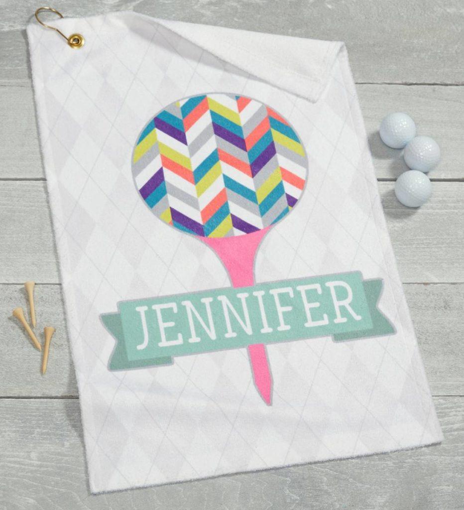 Gifts for empty nest moms with personalized golf towel