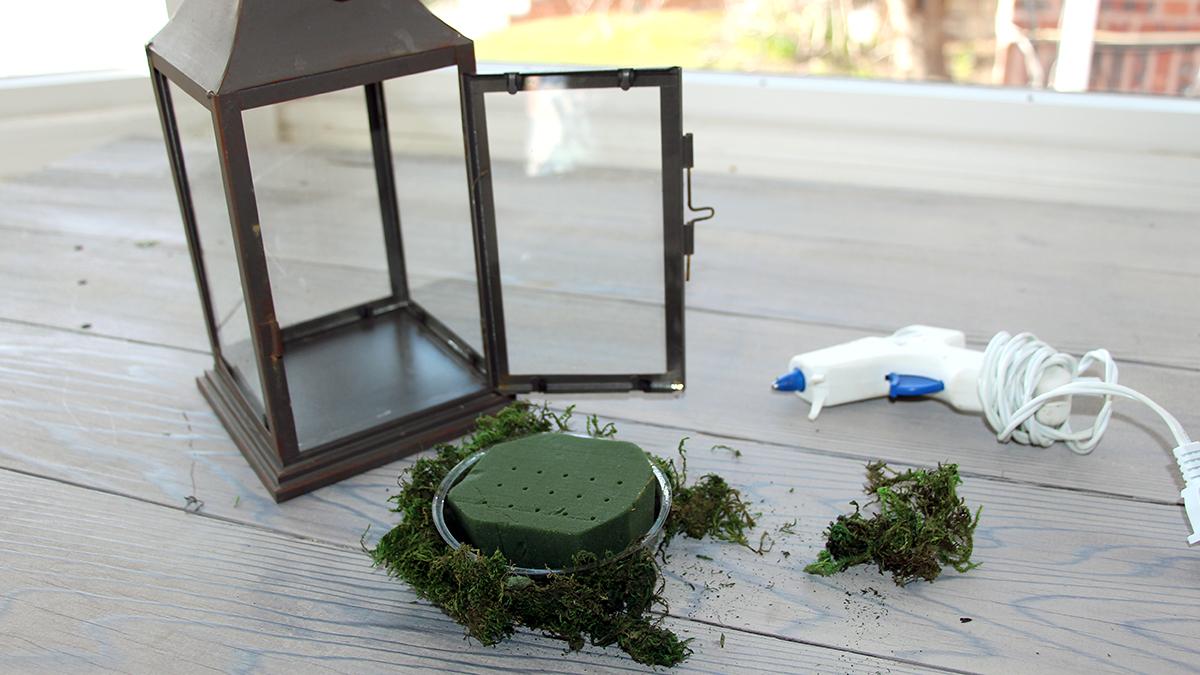 a photo of diy crafts: lantern with floral foam